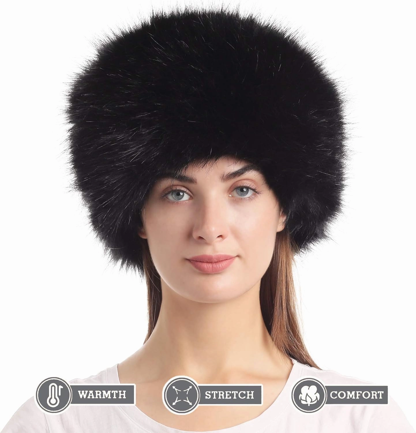 LA CARRIE Women's Faux Fur Hat for Winter with Stretch Cossack Russian Style White Warm Cap
