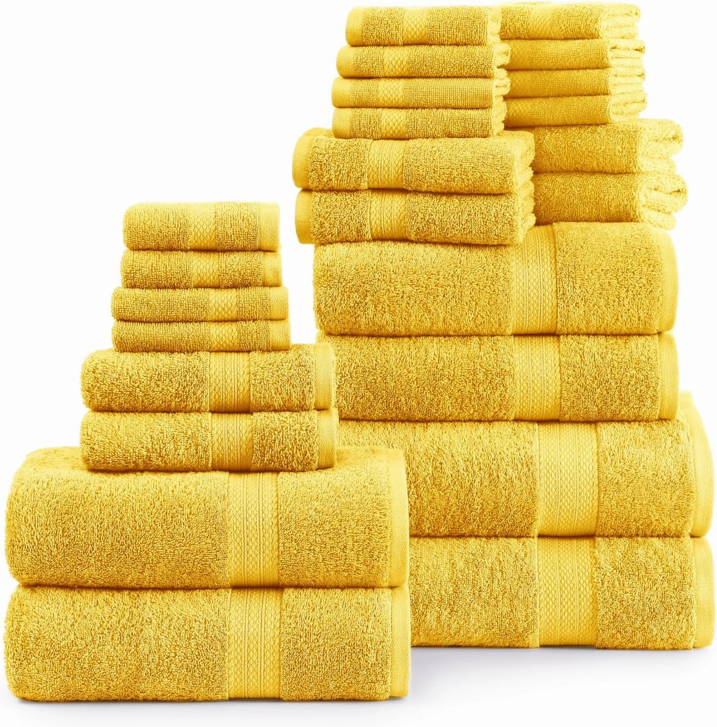 LANE LINEN 100% Cotton Bathroom Towel Set - 24 Pcs - Ring Spun, Very Soft & Absorbent - 2 Bath Sheets, 4 Fingertip, 4 Bath, 6 Hand Towels, 8 Washcloths - Remains Fluffy After Multiple Washes - Mimosa