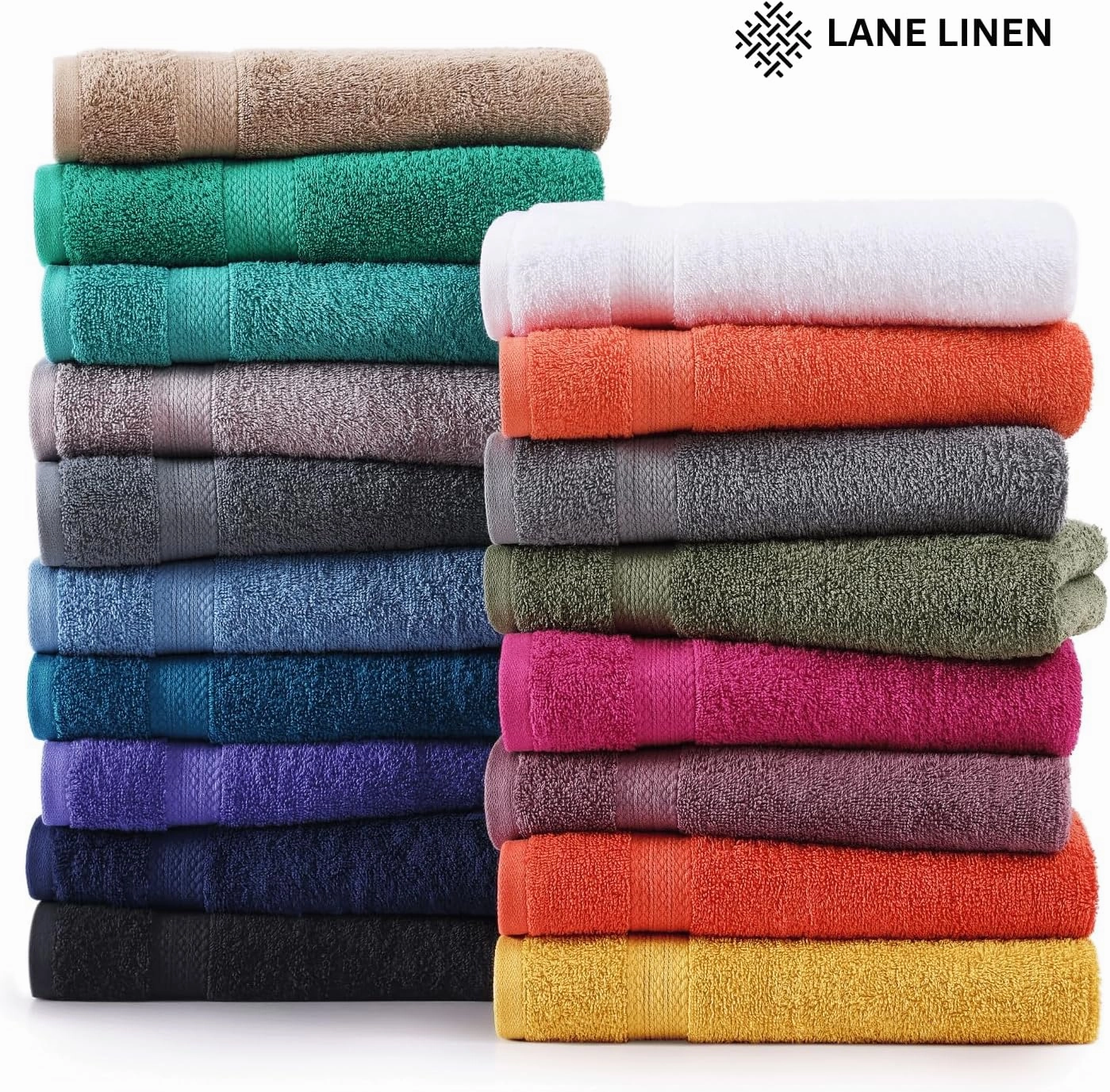 LANE LINEN 100% Cotton Bathroom Towel Set - 24 Pcs - Ring Spun, Very Soft & Absorbent - 2 Bath Sheets, 4 Fingertip, 4 Bath, 6 Hand Towels, 8 Washcloths - Remains Fluffy After Multiple Washes - Mimosa
