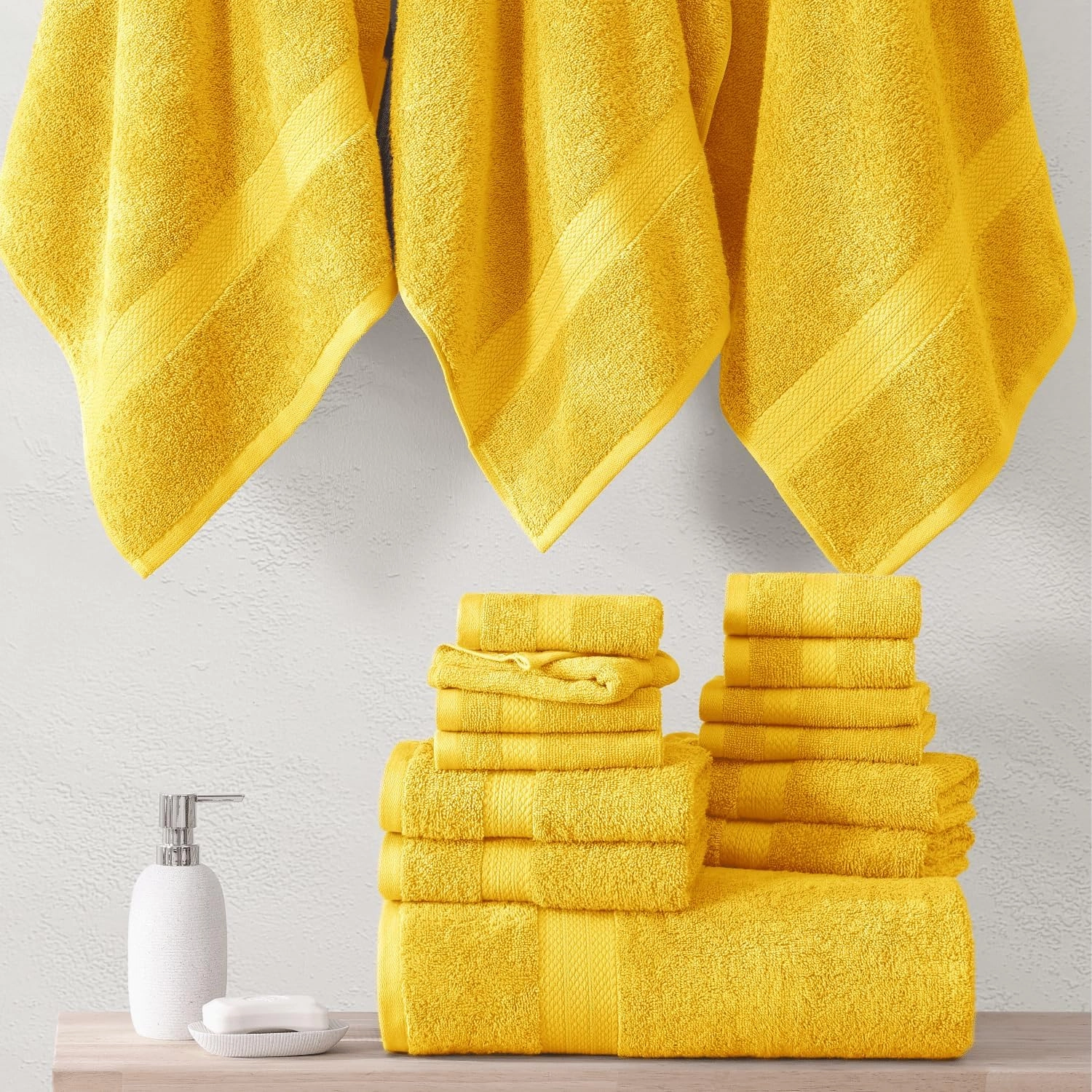 LANE LINEN 100% Cotton Bathroom Towel Set - 24 Pcs - Ring Spun, Very Soft & Absorbent - 2 Bath Sheets, 4 Fingertip, 4 Bath, 6 Hand Towels, 8 Washcloths - Remains Fluffy After Multiple Washes - Mimosa