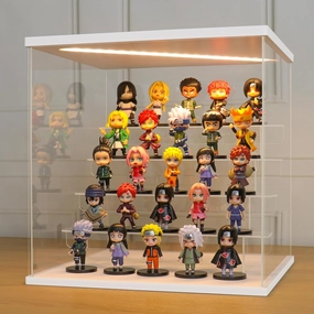 LANSCOERY Acrylic Display Case with LED Light, Clear 5 Tier Organization, Dustproof White Display Box, Exclusive Showcase for Collectibles, Mini Figures and Funko Pop, 11.8x11x11.8inch
