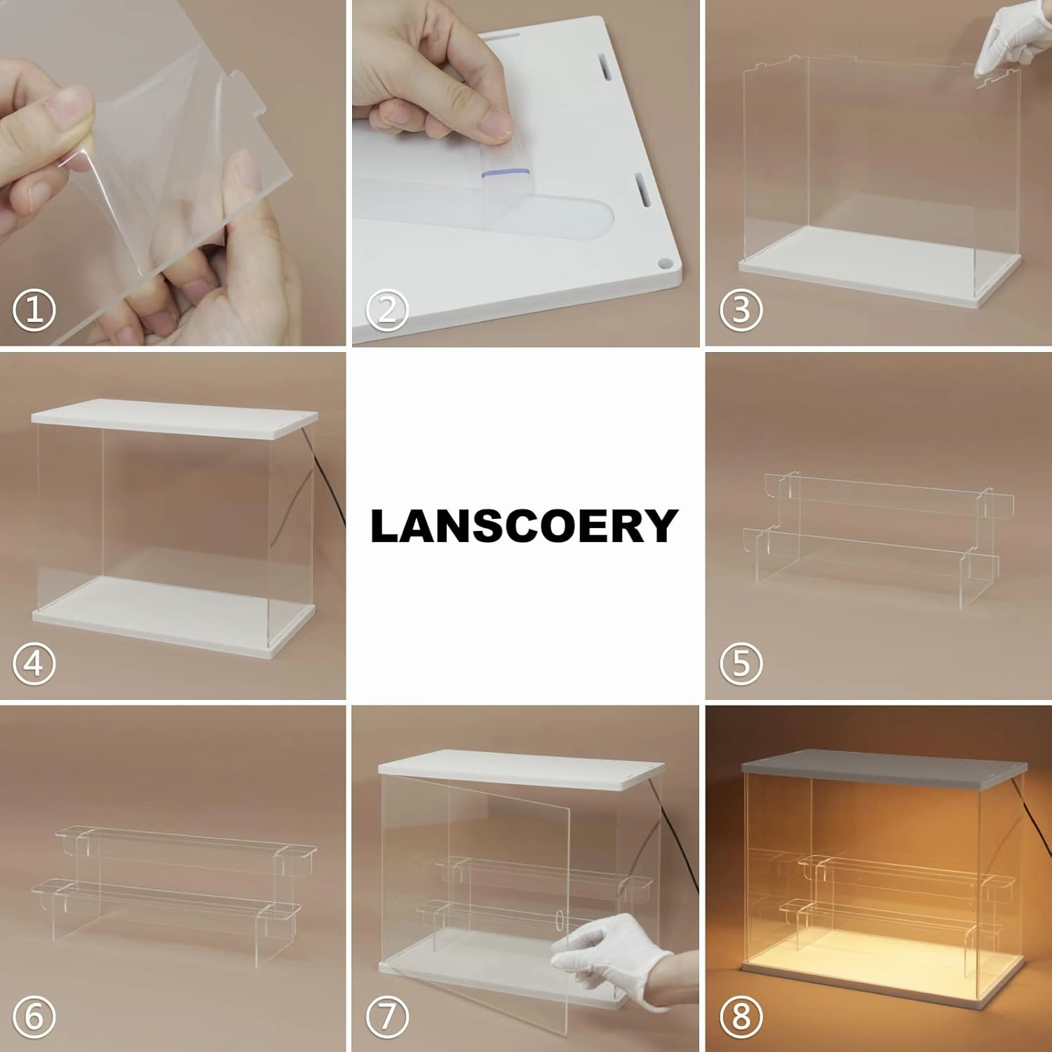 LANSCOERY Acrylic Display Case with LED Light, Clear 5 Tier Organization, Dustproof White Display Box, Exclusive Showcase for Collectibles, Mini Figures and Funko Pop, 11.8x11x11.8inch