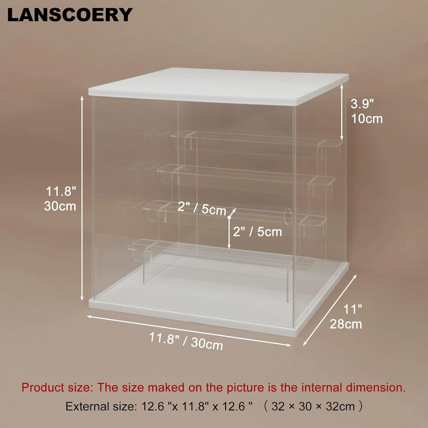 LANSCOERY Acrylic Display Case with LED Light, Clear 5 Tier Organization, Dustproof White Display Box, Exclusive Showcase for Collectibles, Mini Figures and Funko Pop, 11.8x11x11.8inch