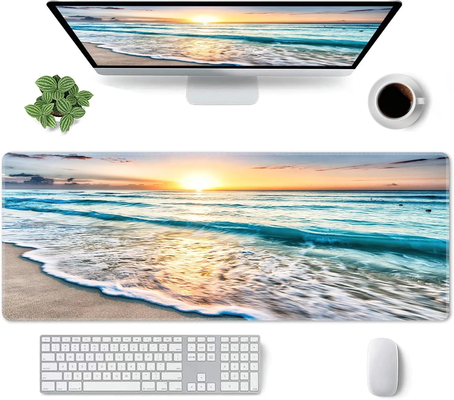 Large Mouse Pad Gaming Mousepad XL Sunrise Beach Wave Desk Mat Mouse Pad Long 31.5x11.8 in Extended Big Mousepad Waterproof Desk Pad with Non-Slip Base and Stitched Edges Computer Keyboard Mat
