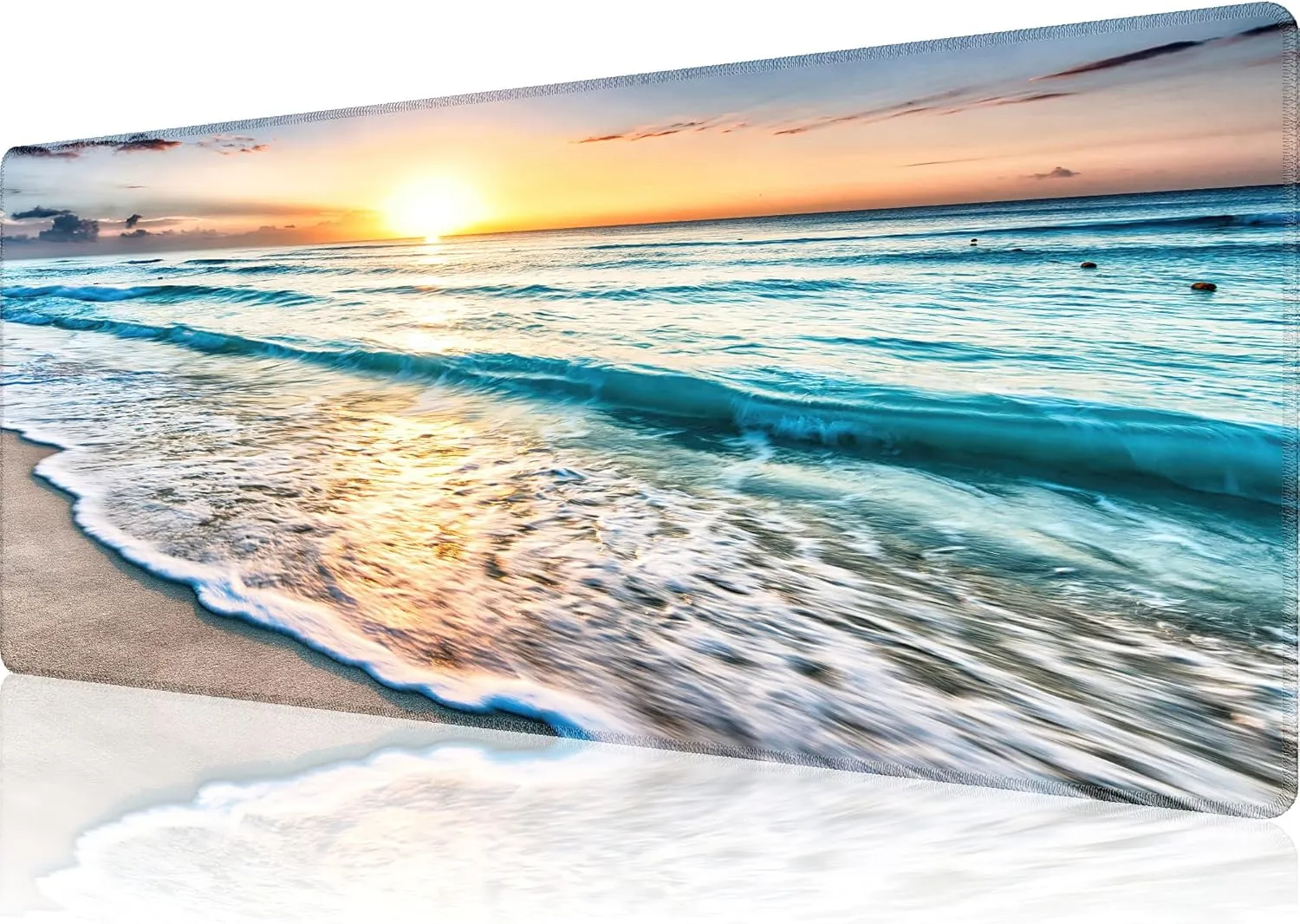 Large Mouse Pad Gaming Mousepad XL Sunrise Beach Wave Desk Mat Mouse Pad Long 31.5x11.8 in Extended Big Mousepad Waterproof Desk Pad with Non-Slip Base and Stitched Edges Computer Keyboard Mat
