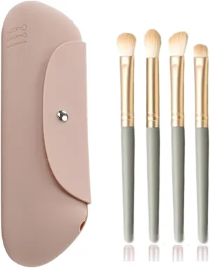 Large Travel Makeup Brush Holder with 4Pcs Eyeshadow Brushes for Women Travel