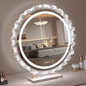 Large Acrylic Vanity Mirror with Lights, Lighted Makeup Mirror, Hollywood Light Up Mirror, Smart Touch Control 3 Colors Dimmable, for Bedroom, Dressing Room(21inch)