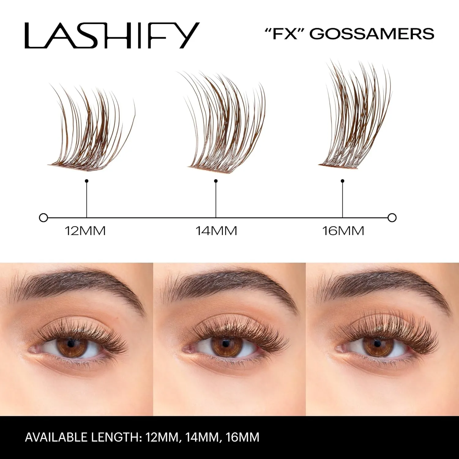 Lashify Fluffy FX 14mm Gossamer DIY Eyelash Extensions Refill, For The Most Curliest and Fluttery Appearance, Chocolate Color, Easy False Lashes