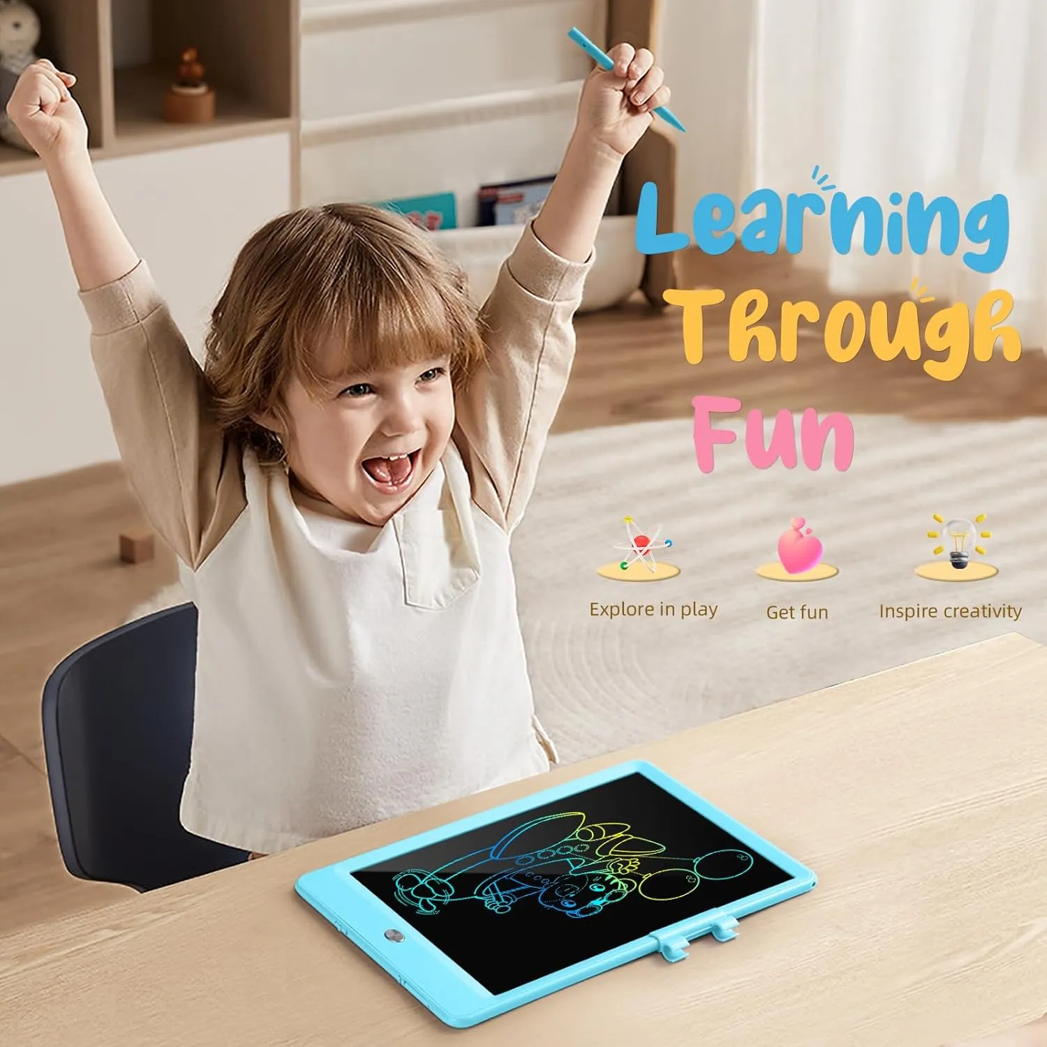 LCD Writing Tablet for Kids, Reusable Doodle Board, 2Pack Drawing Tablet Drawing Pad for Kids with String, Educational Toddler Kids Travel Toys, Birthday Gifts for 3 4 5 6 Year Old Girls Boys
