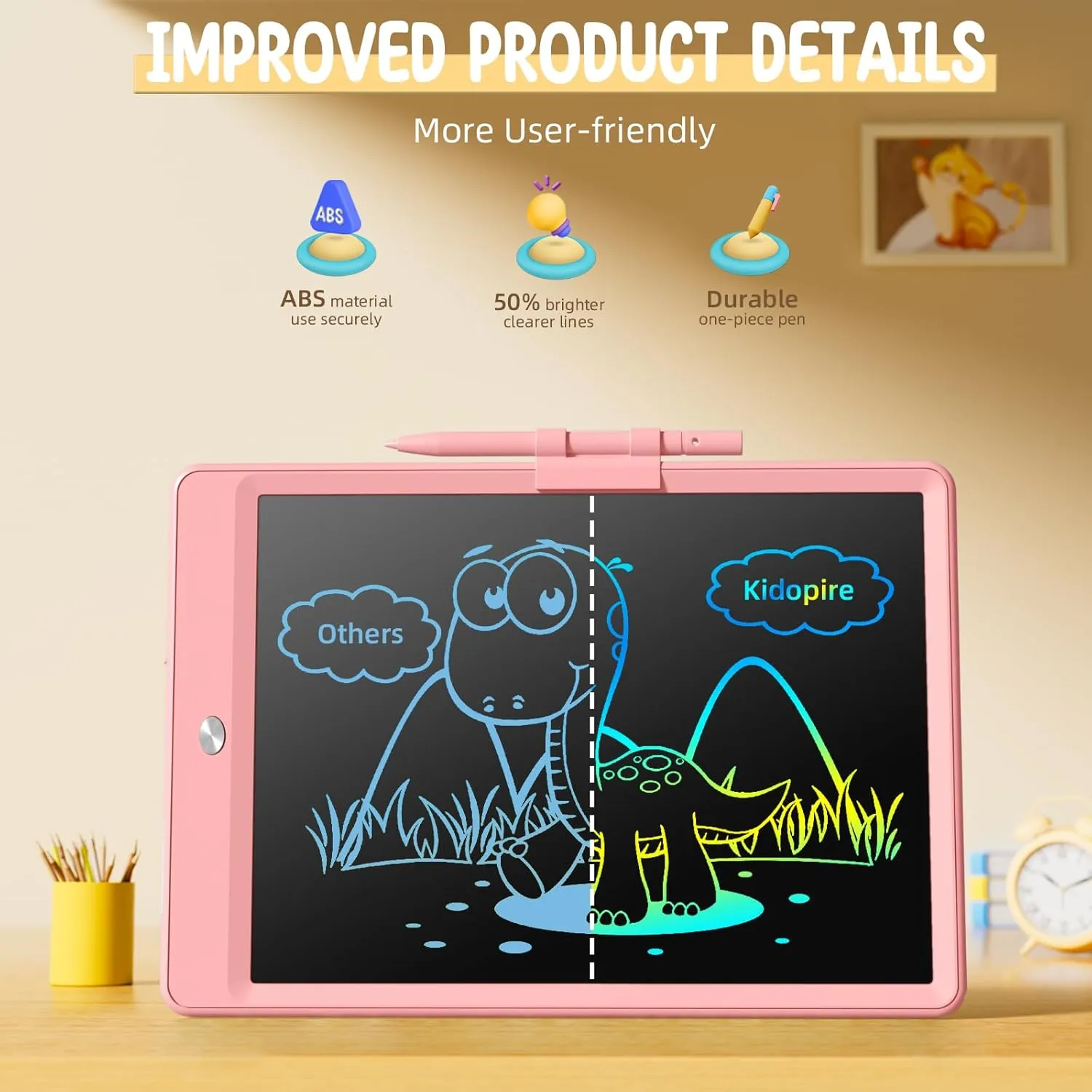 LCD Writing Tablet for Kids, Reusable Doodle Board, 2Pack Drawing Tablet Drawing Pad for Kids with String, Educational Toddler Kids Travel Toys, Birthday Gifts for 3 4 5 6 Year Old Girls Boys