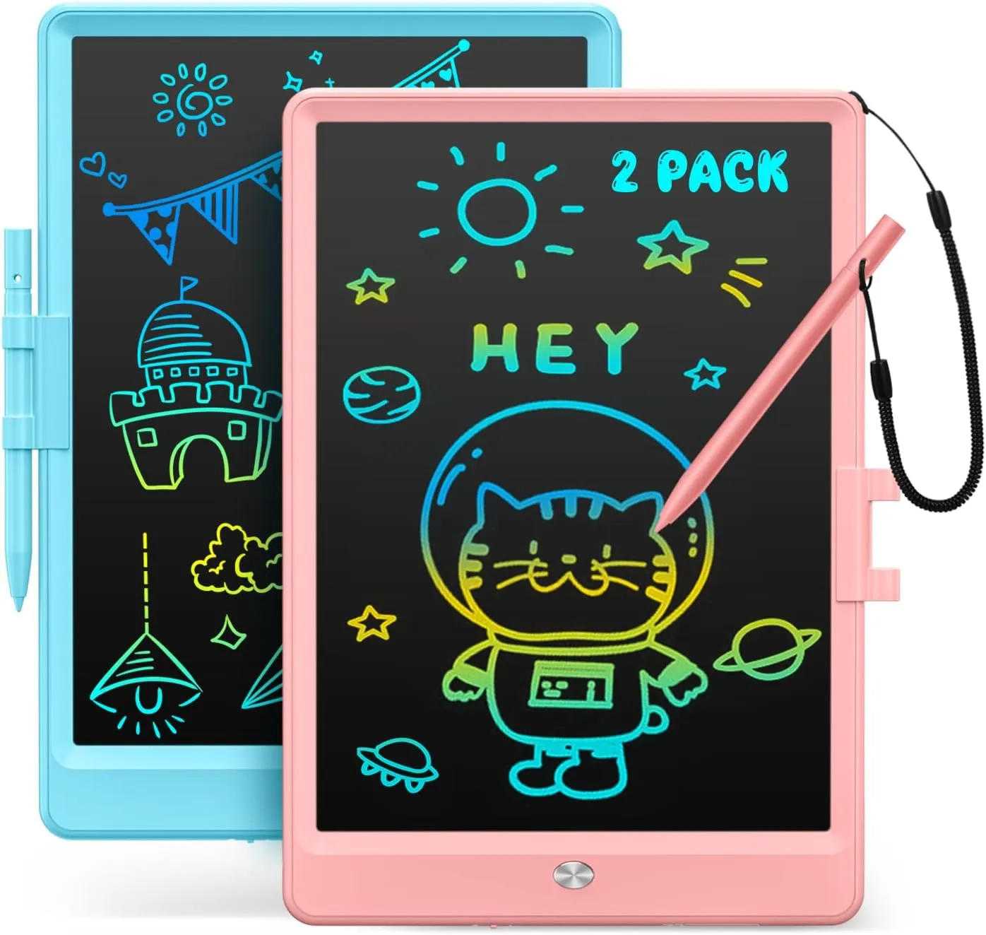 LCD Writing Tablet for Kids, Reusable Doodle Board, 2Pack Drawing Tablet Drawing Pad for Kids with String, Educational Toddler Kids Travel Toys, Birthday Gifts for 3 4 5 6 Year Old Girls Boys