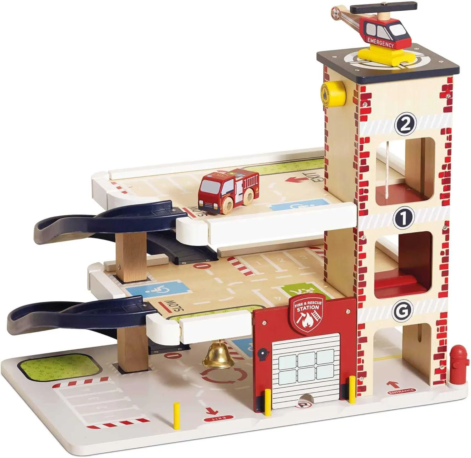 Le Toy Van Wooden 3 Storey Fire & Rescue Garage Toy Car Play Set, Vehicle Role Play Toys, Suitable for 36  Months, TV453
