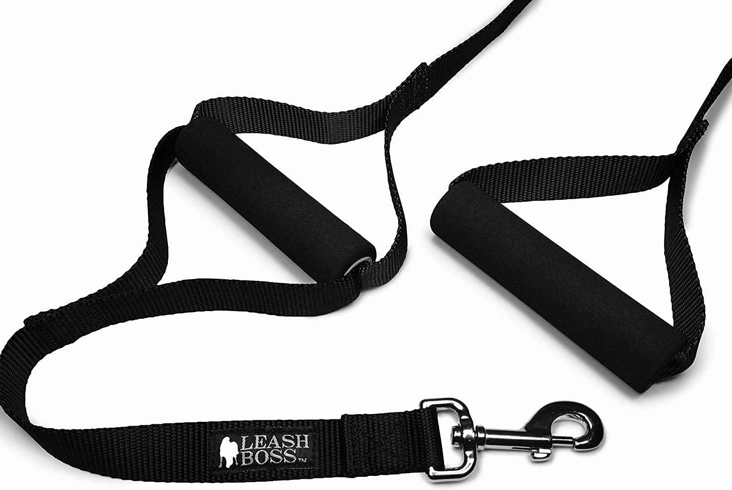 Leash Boss Original - Heavy Duty Dog Leash for Large Dogs - No Pull Double Handle Training Lead for Walking Big Dogs - Dog Leashes with Padded Handle for Control and Safety (Classic Black)
