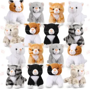 Leitee 16 Pcs Cat Stuffed Animals Bulk 5 Inch Kitten Plush Toy Assorted Cute Stuffed Cat Gift Small Fluffy Animal Toy for Birthday Adopt Pet Party Favor Classroom School Supplies(Cute Style)