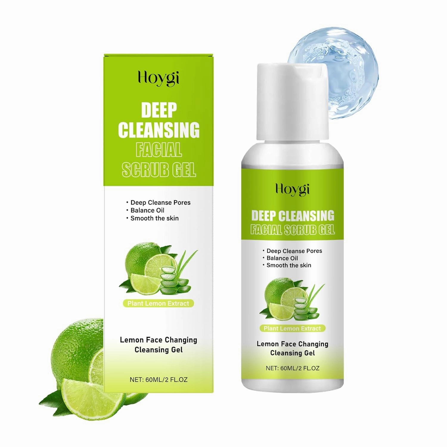 Lemon Face Changing Cleansing Gel - Gentle Exfoliator with Hyaluronic Acid & Aloe for Smooth Skin - Deep Pore Cleanser Non-Stripping 2FL OZ (2)
