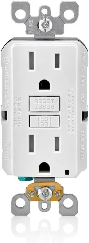 Leviton GFTR1-3W Smartest Self-Test SmartlockPro Slim GFCI Tamper-Resistant Receptacle with LED Indicator (3 Pack), White