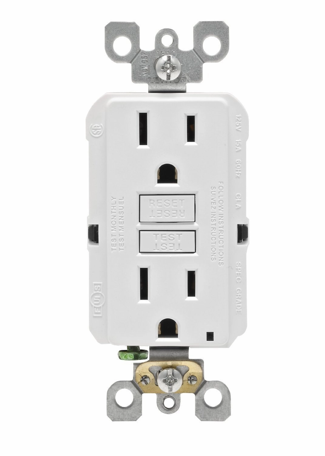 Leviton GFNT1-3W Self-Test SmartlockPro Slim GFCI Non-Tamper-Resistant Receptacle with LED Indicator, 15-Amp, 3-Pack, White