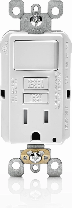 Leviton GFSW1-W 15-Amp Self-Test Smartlockpro Slim GFCI Combination Switch Tamper-Resistant Receptacle with LED Indicator, 20-Amp Feed-Through, 3 Pack, White