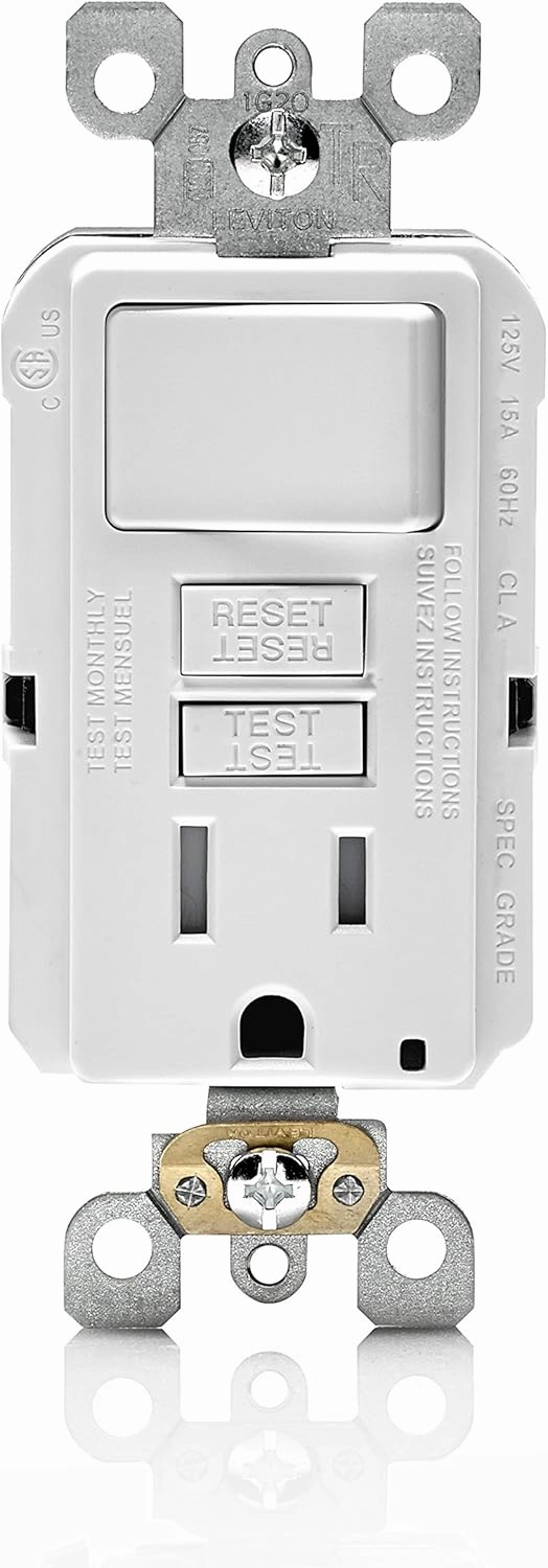 Leviton GFSW1-W 15-Amp Self-Test Smartlockpro Slim GFCI Combination Switch Tamper-Resistant Receptacle with LED Indicator, 20-Amp Feed-Through, 3 Pack, White