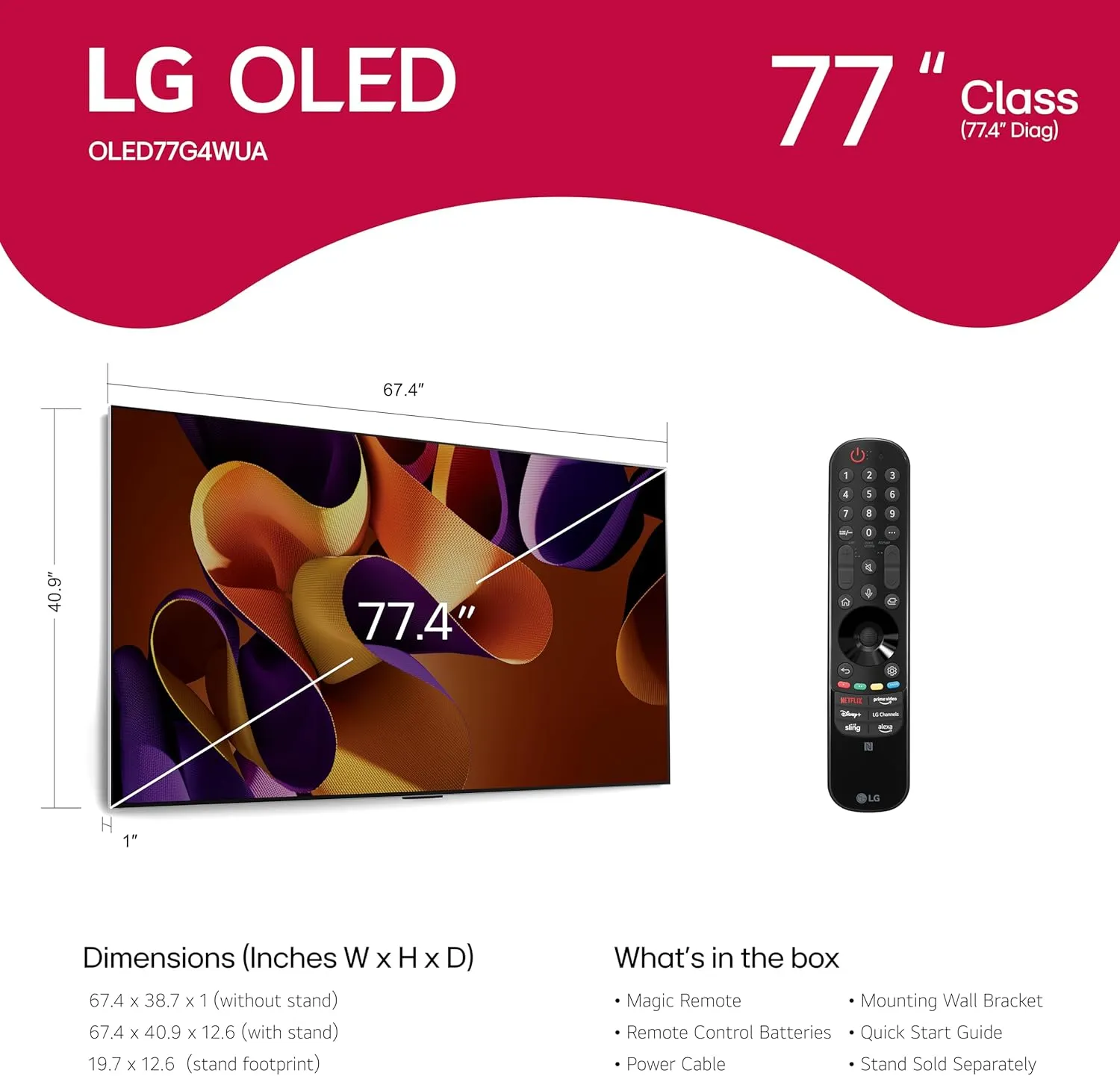 LG 77-Inch Class OLED evo G4 Series Smart TV 4K Processor Flat Screen with Magic Remote AI-Powered with Alexa Built-in (OLED77G4WUA, 2024)