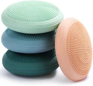 Libima 4 Pcs Wiggle Seat Inflated Wobble Cushion for Sensory Kid 13 Inches Balance Disc Flexible Seating for Classroom Sensory Pad for Chair Wiggle Cushion with Needle Pump