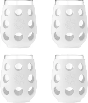 Lifefactory Wine Glass with Protective Silicone Sleeve, 4 Count (Pack of 1), Optic White