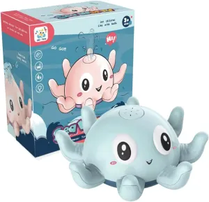 Light Up Octopus Sprinkler Baby Bath Toy with 4 Tossing Rings, Fountain Water Toy for Kid ,Bathtub Swimming Toys for Infant Baby Toddlers Newborn Boys Girls Birthday Gifts (Blue)