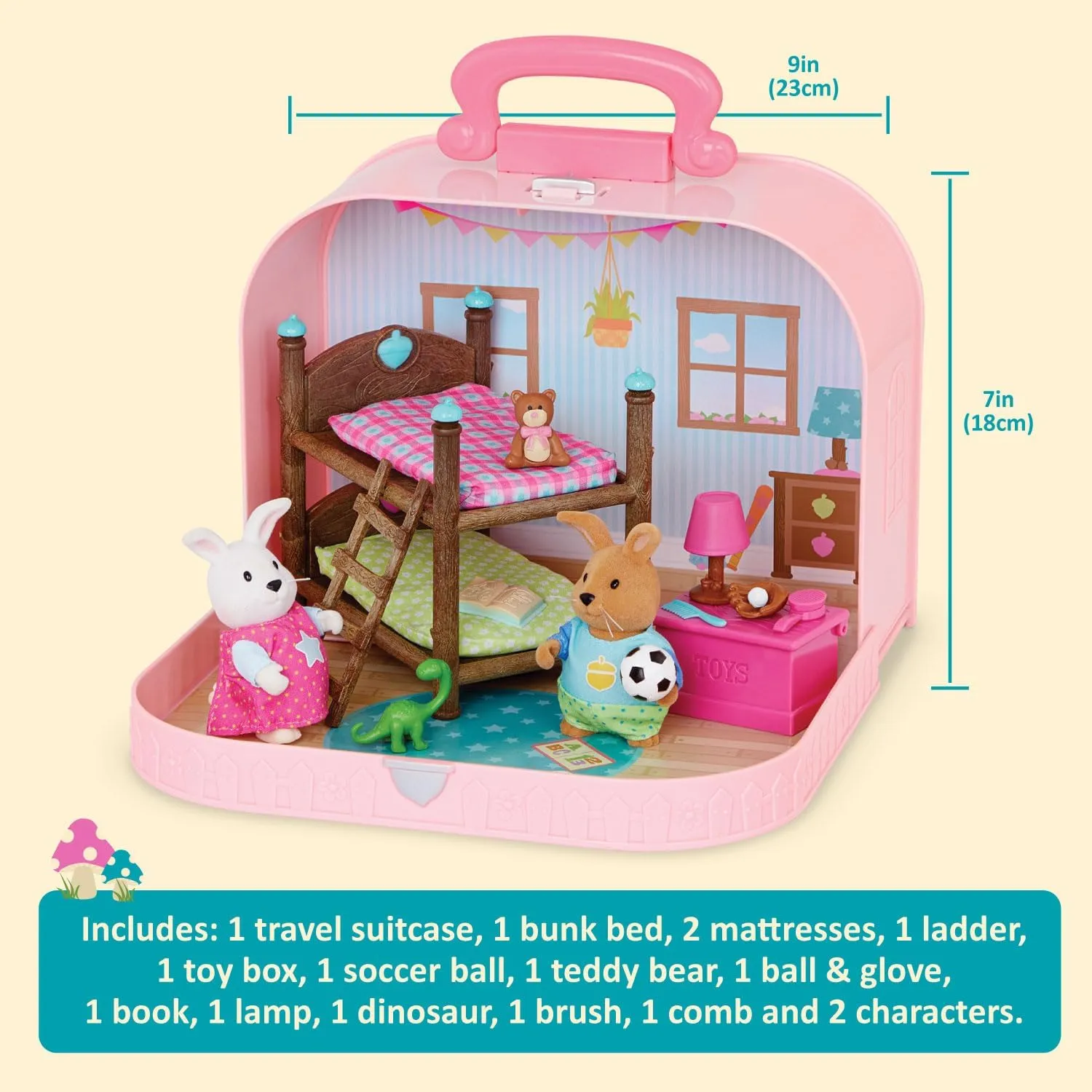Li'l Woodzeez – Portable Dollhouse Playset with 2 Posable Figures – Playhouse Toy – Bunk Bed & Mini Bedroom Furniture & Accessories Set - Kids 3 Years  