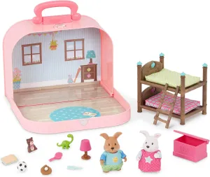 Li'l Woodzeez – Portable Dollhouse Playset with 2 Posable Figures – Playhouse Toy – Bunk Bed & Mini Bedroom Furniture & Accessories Set - Kids 3 Years  