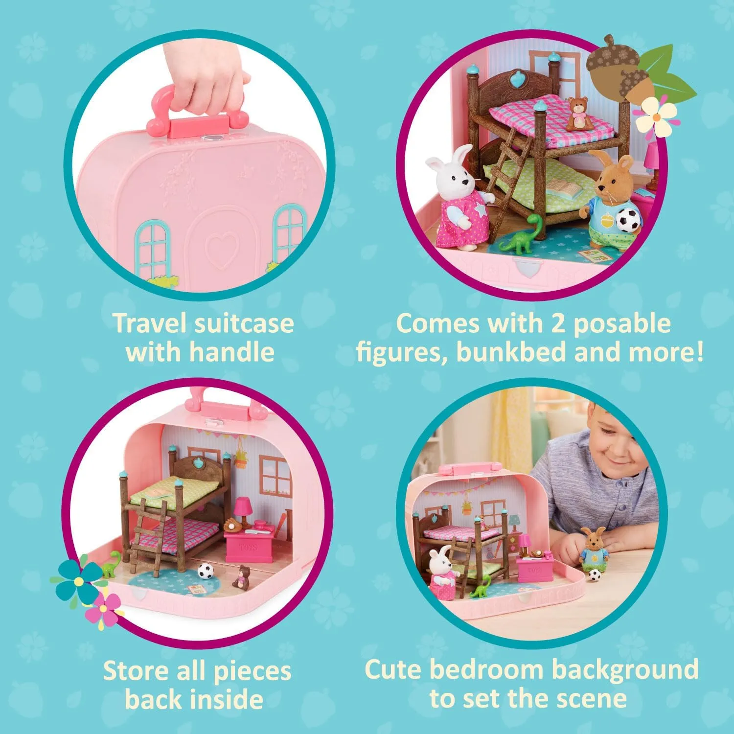 Li'l Woodzeez – Portable Dollhouse Playset with 2 Posable Figures – Playhouse Toy – Bunk Bed & Mini Bedroom Furniture & Accessories Set - Kids 3 Years  