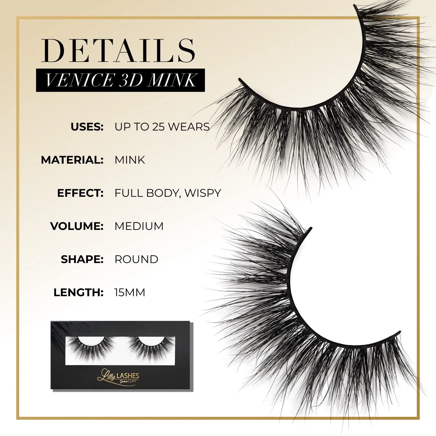 Lilly Lashes 3D Mink Venice | False Eyelashes | Reusable | Non-Magnetic | 100% Handmade