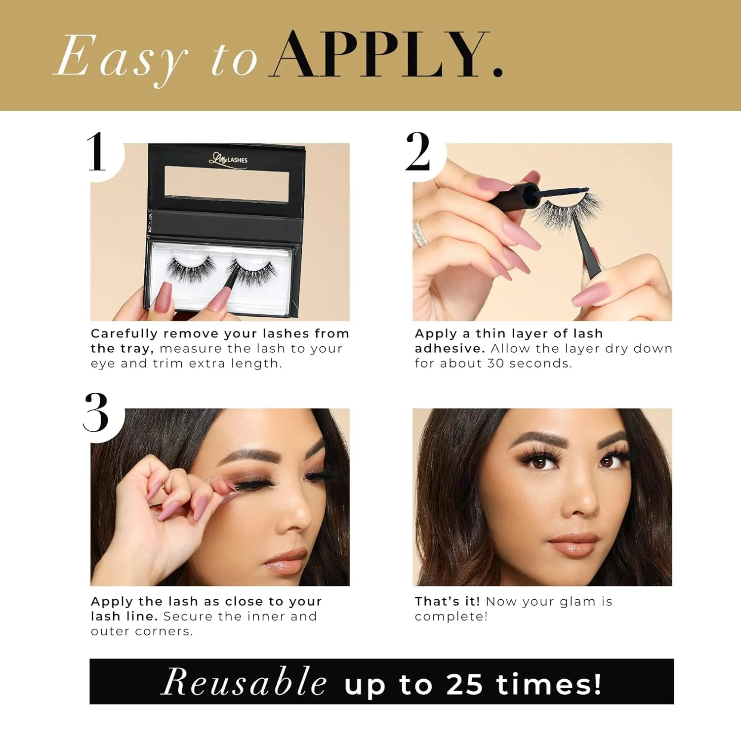 Lilly Lashes 3D Mink Venice | False Eyelashes | Reusable | Non-Magnetic | 100% Handmade