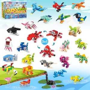 LINAYE 36 Packs Party Favors for Kids - 108 Models Mini Animals Dinosaur Building Blocks Set Toys for Kids Easter Stuffers Fillers Birthday Valentines Day Gifts Classroom Prizes for Boys Girls