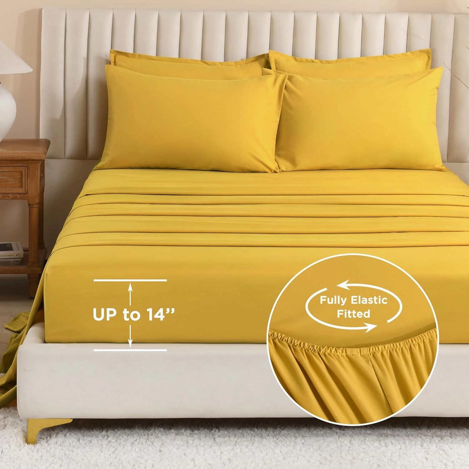 Litanika Comforter Full Size Set Mustard Yellow - 7 Pieces Bed in a Bag Full Beddding Comforter Sets, Plain Lightweight Bed Set with Comforter, Sheets, Pillowcases & Shams