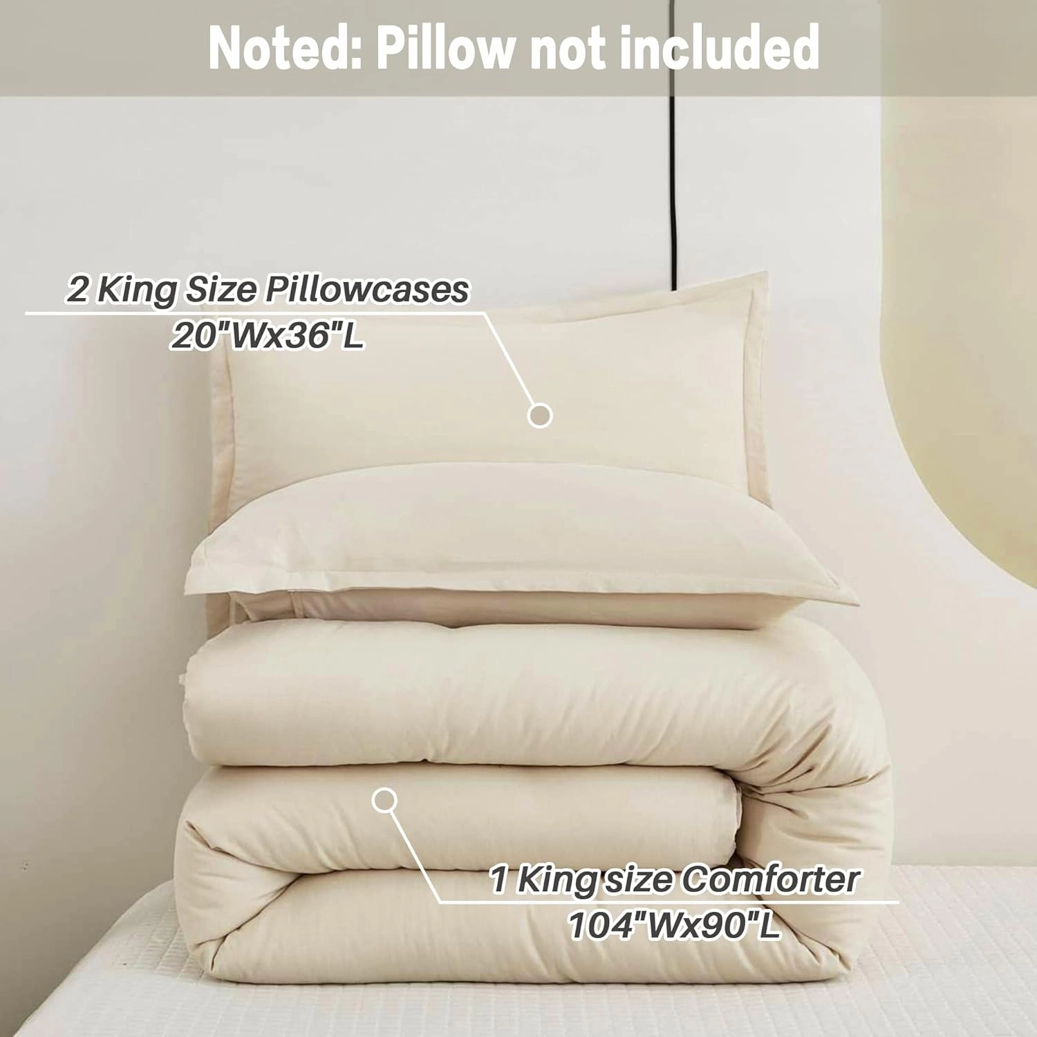 Litanika Comforter King Size Beige, 3 Pieces Lightweight Bedding Comforter Set, Down Alternative Comforter All Season Fluffy Bed Set Gift Choice