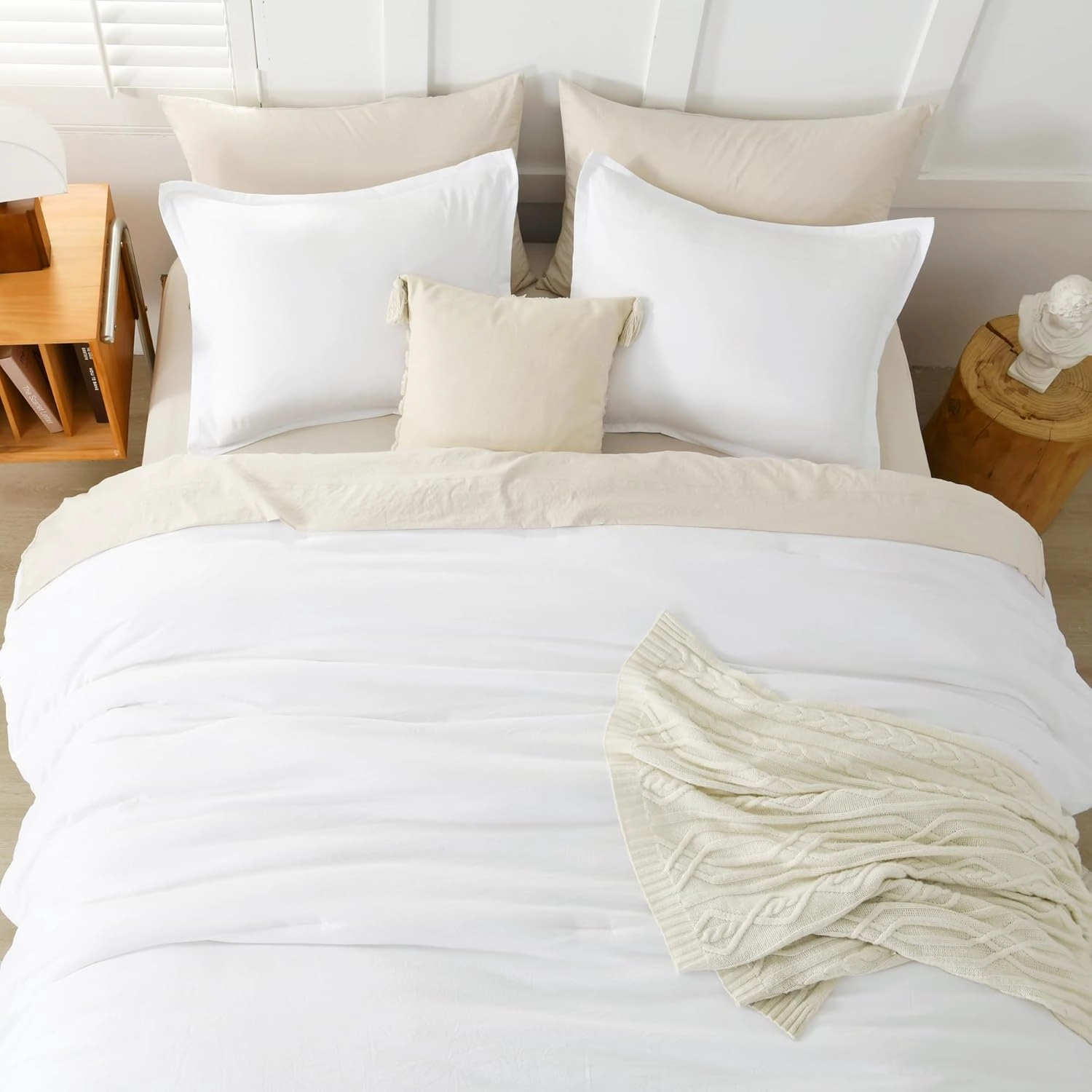 Litanika White Comforter King Size, 3 Pieces Lightweight Solid Bedding Comforter Set, All Season Fluffy Bed Set (104x90In Comforter & 2 Pillowcases)