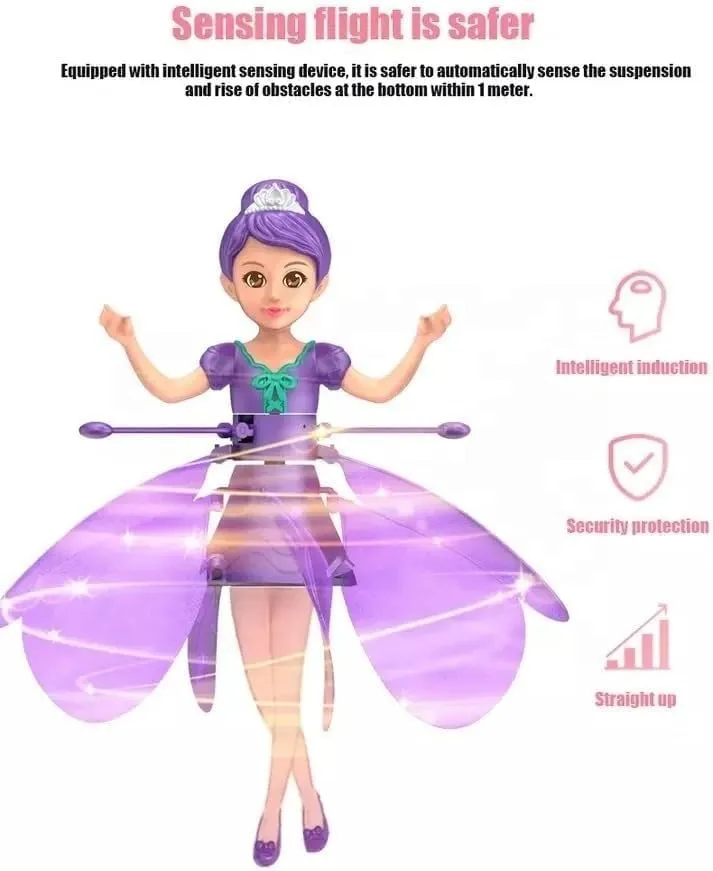 Little Flying Fairy Levitation Girl Dancing Sensory Toy - Cute Gesture Sensing Toy for Children- Inductive Aircraft with Sensors - Mini Flying Toy Helicopter-Purple