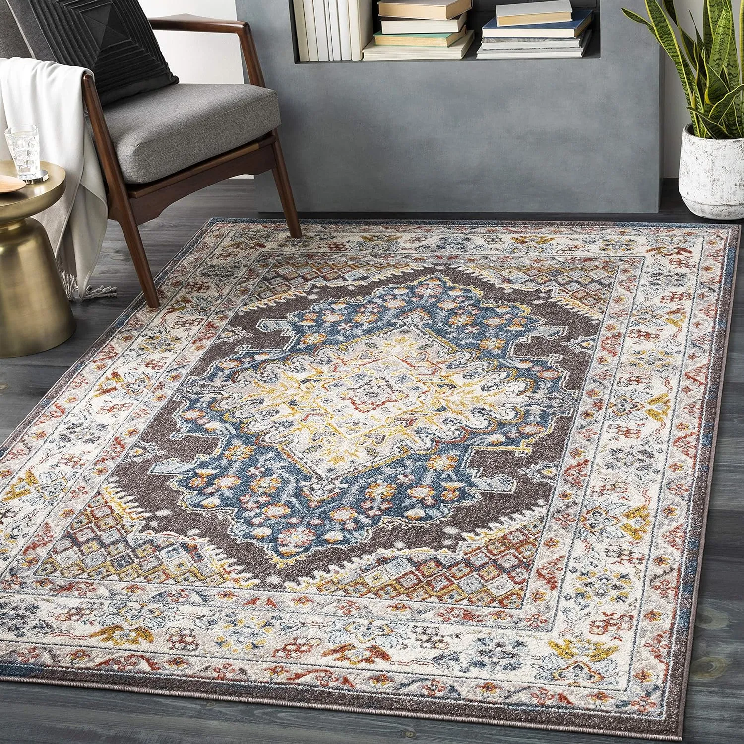 Livabliss Anja Oriental Medallion Area Rug,5'2" x 7',Dark Brown