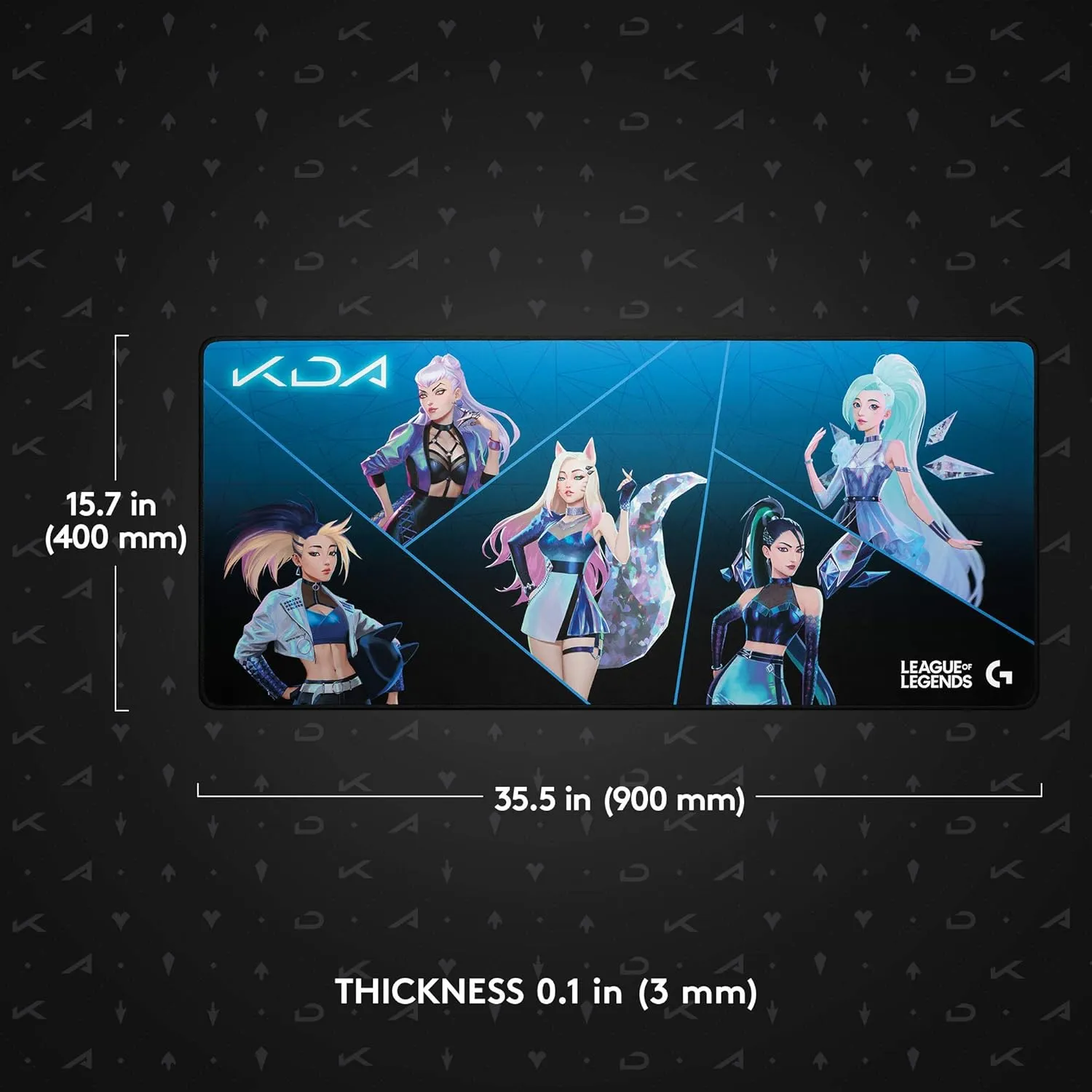 Logitech G840 K/DA XL Cloth Gaming Mouse Pad - 0.12 in Thin, Stable Rubber Base, Desk Pad, Wrist Rest, Keyboard Mat, Official League of Legends Gaming Gear (Renewed)