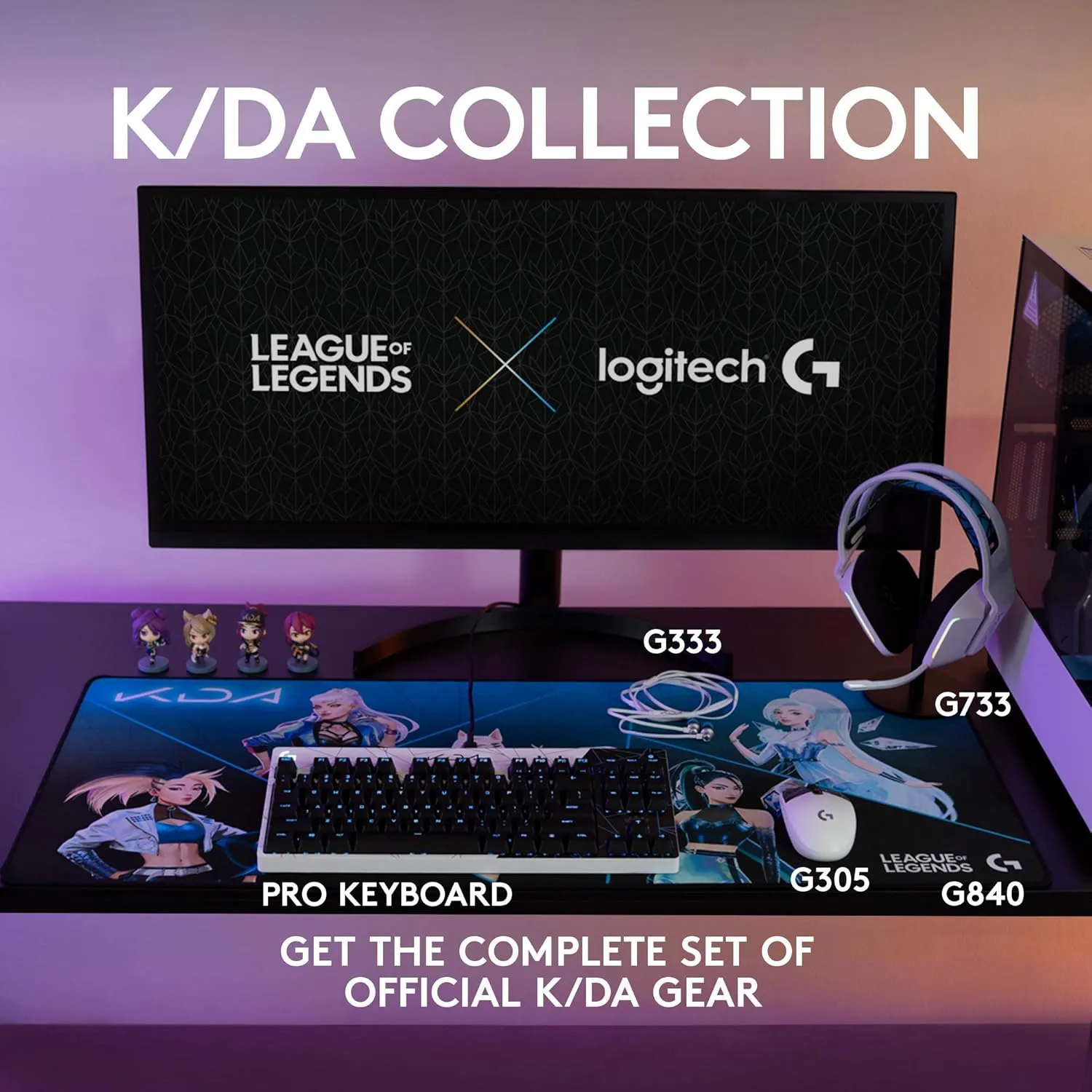 Logitech G840 K/DA XL Cloth Gaming Mouse Pad - 0.12 in Thin, Stable Rubber Base, Desk Pad, Wrist Rest, Keyboard Mat, Official League of Legends Gaming Gear (Renewed)
