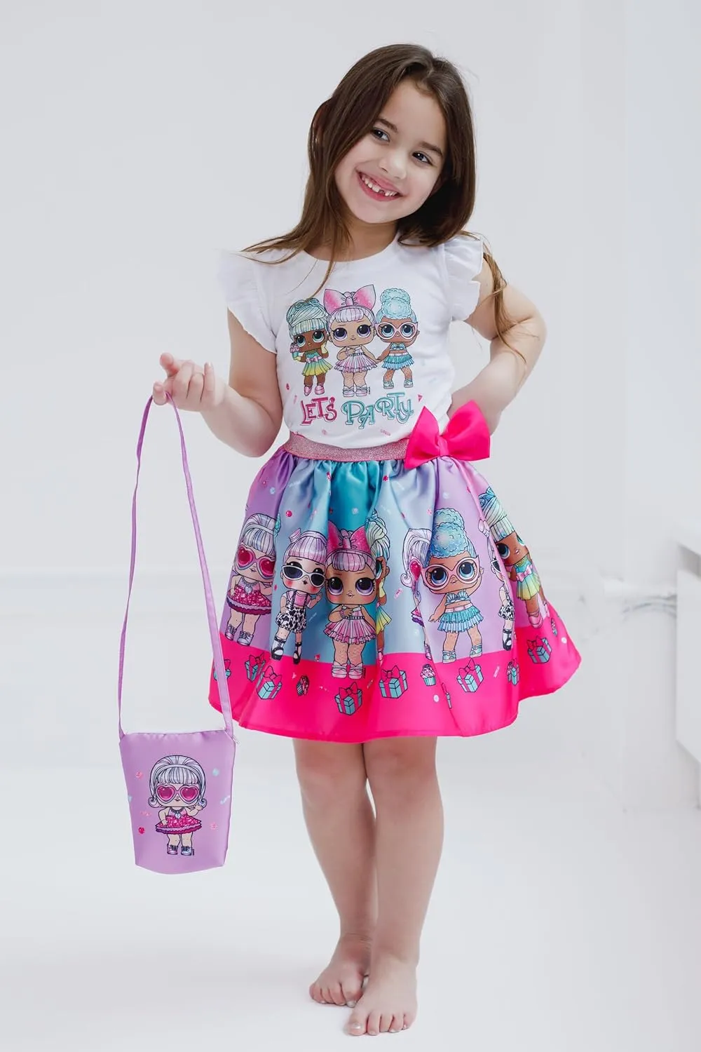 L.O.L. Surprise! Girls T-Shirt Skirt and Pocketbook 3 Piece Outfit Set Little Kid to Big Kid