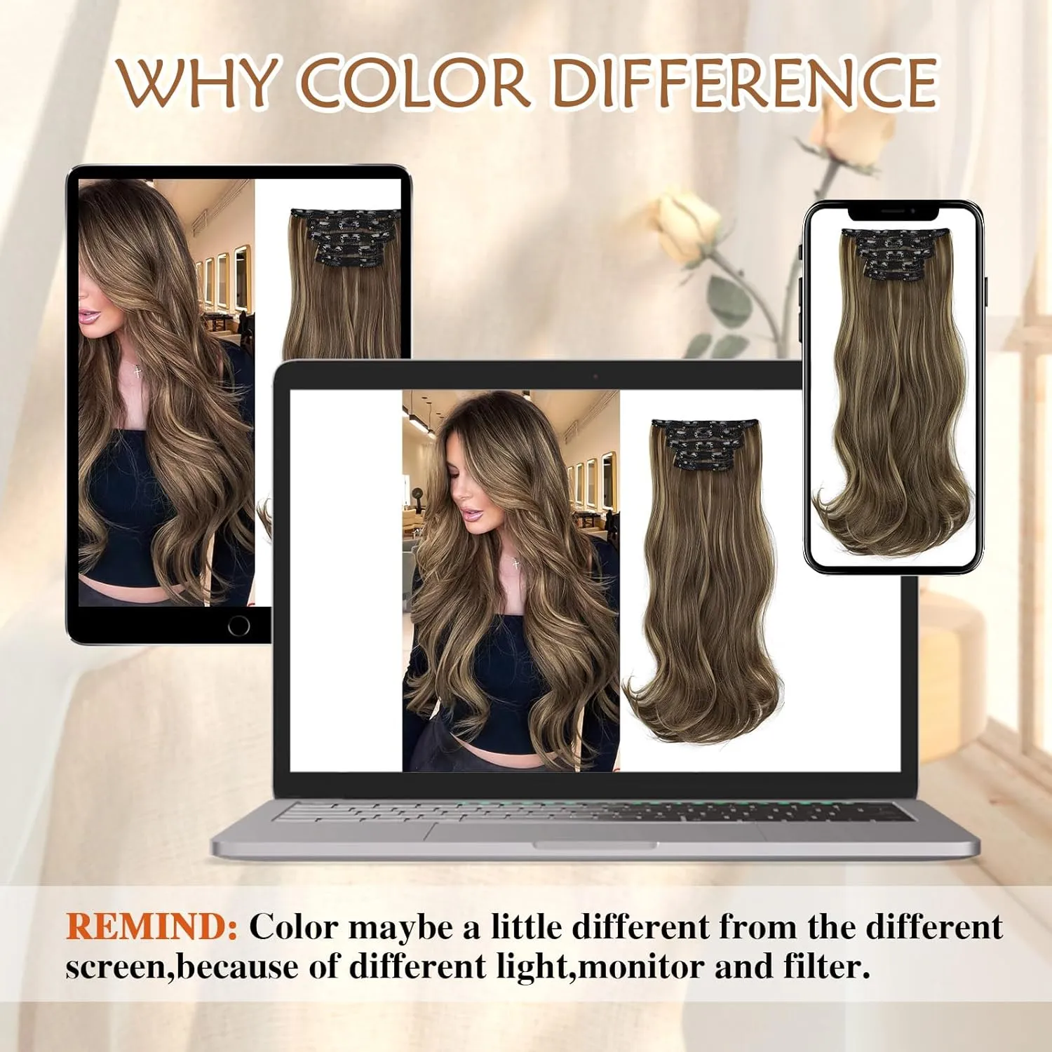 Lommel Clip-in Hair Extensions, 5PCS 20 Inch Synthetic Thick Long Straight Layered Hair Extensions with Invisible Lace Weft for Women (Brown with Blonde Highlights)