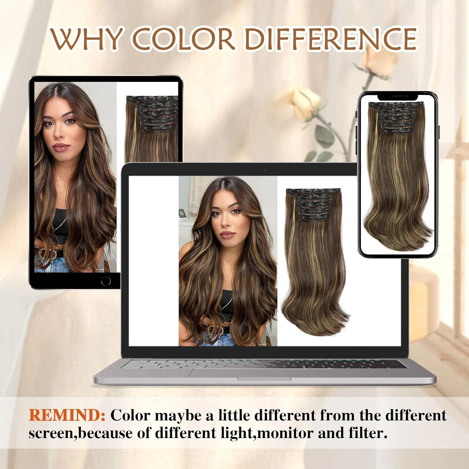 Lommel Clip-in Hair Extensions, 5PCS Balayage Dark Brown to Gold Blonde, 20 Inch Synthetic Thick Long Straight Layered Hair Extensions, Invisible Lace Weft