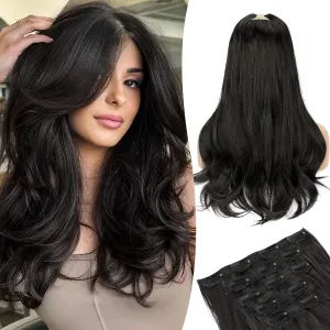 Lommel Clip-in Hair Extensions, 5PCS Black Brown Synthetic Thick Long Straight Layered Hair Extensions with Invisible Lace Weft for Women