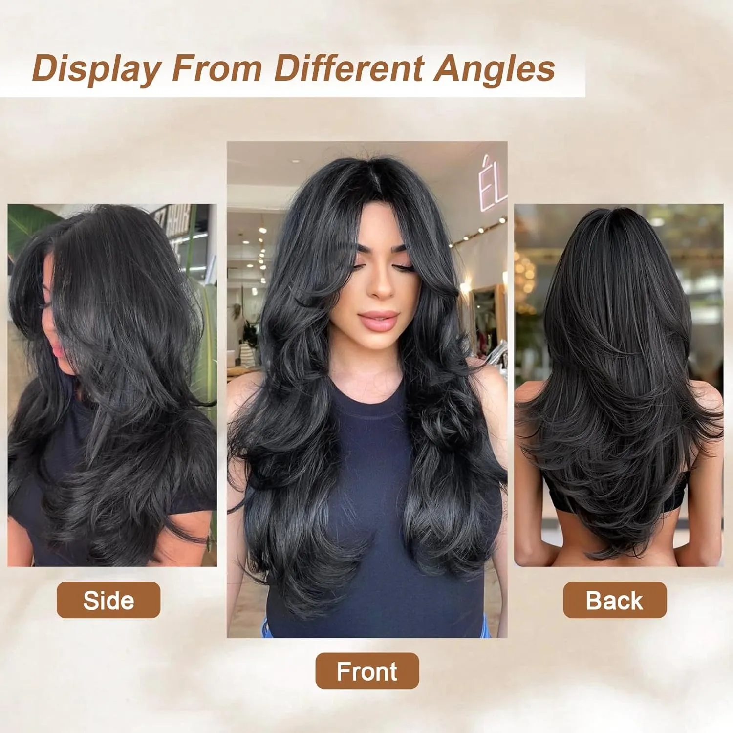 Lommel Clip-in Hair Extensions, 5PCS Black Brown Synthetic Thick Long Straight Layered Hair Extensions with Invisible Lace Weft for Women