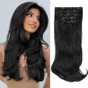Lommel Hair Extensions, Black Hair Extensions for Women Long Stright Layered Hair Extension 20 Inch Synthetic Thick Invisible Lace Weft Hair Extension for Women(Black)