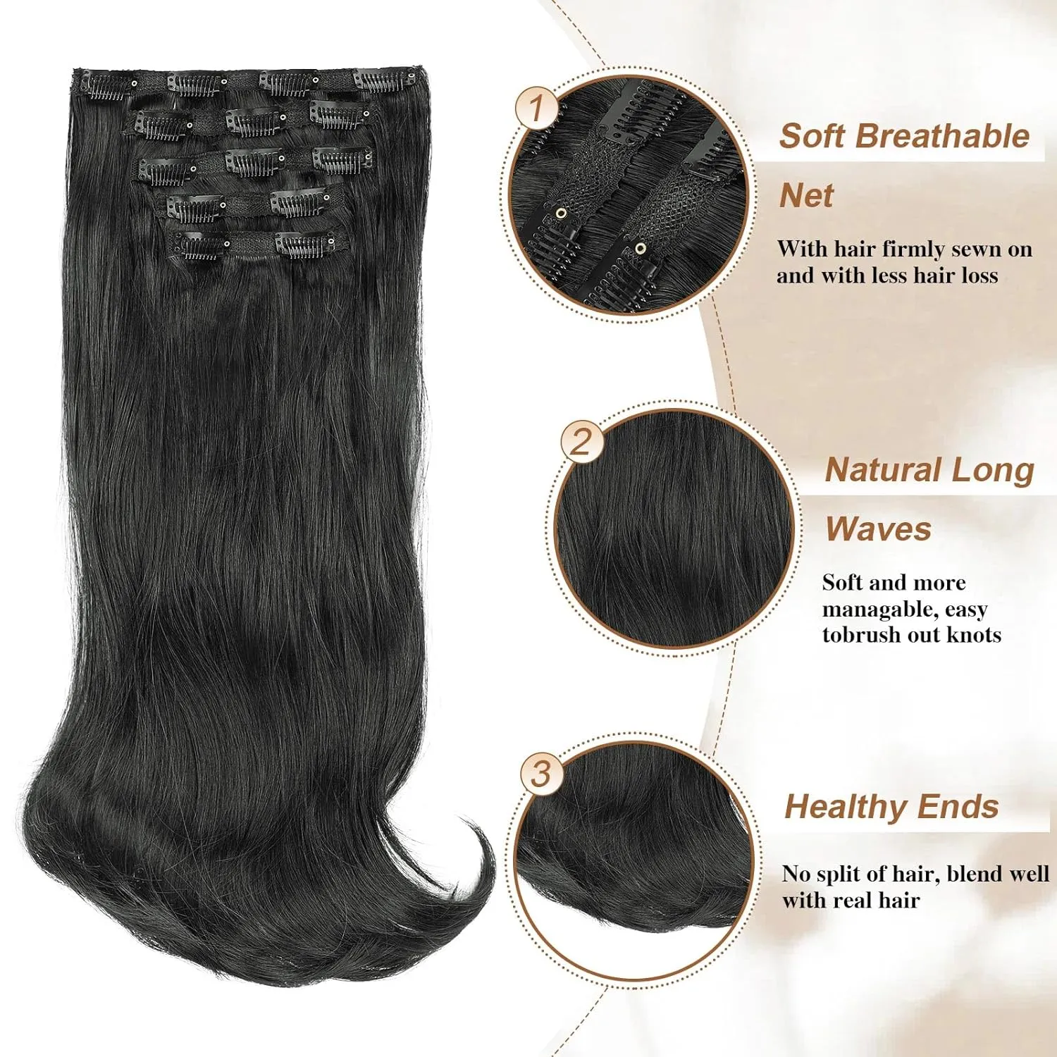 Lommel Hair Extensions, Black Hair Extensions for Women Long Stright Layered Hair Extension 20 Inch Synthetic Thick Invisible Lace Weft Hair Extension for Women(Black)