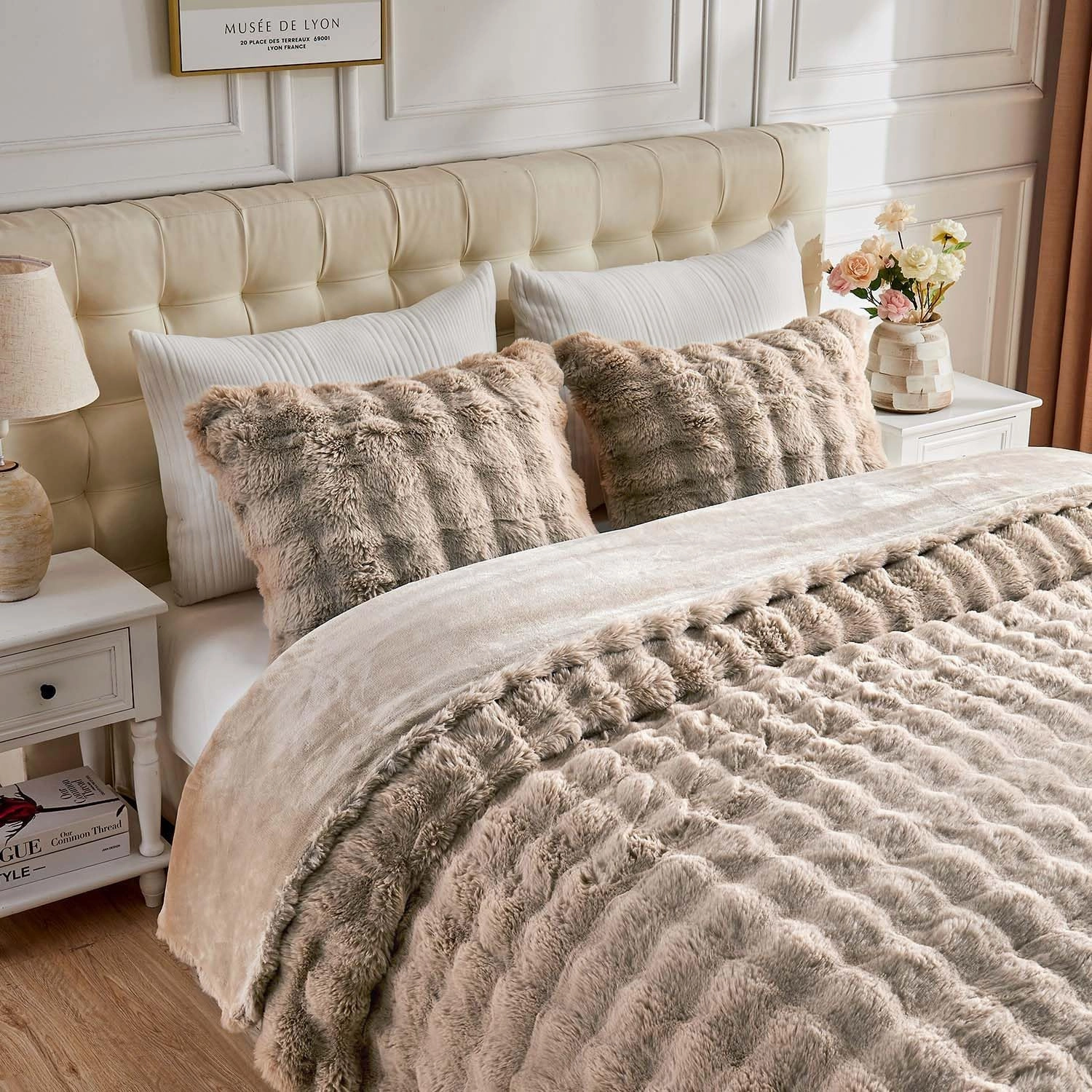 Lotus Karen Fuzzy Fluffy Comforter Queen Set - Rabbit Fluff Faux Fur Duvet Cover Linen Plush Fuzzy Furry Bedding Sets 3Pieces(1 Duvet Cover & 2 Pillow Shams) Zipper