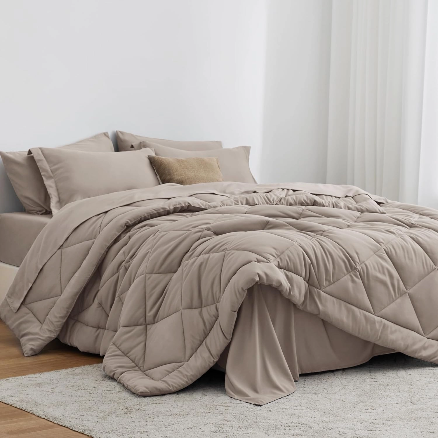 Love's cabin Twin Comforter Set Burlwood, 5 Pieces Twin Bed in a Bag, All Season Bedding Sets with 1 Comforter, 1 Flat Sheet, 1 Fitted Sheet, 1 Pillowcase and 1 Pillow Sham