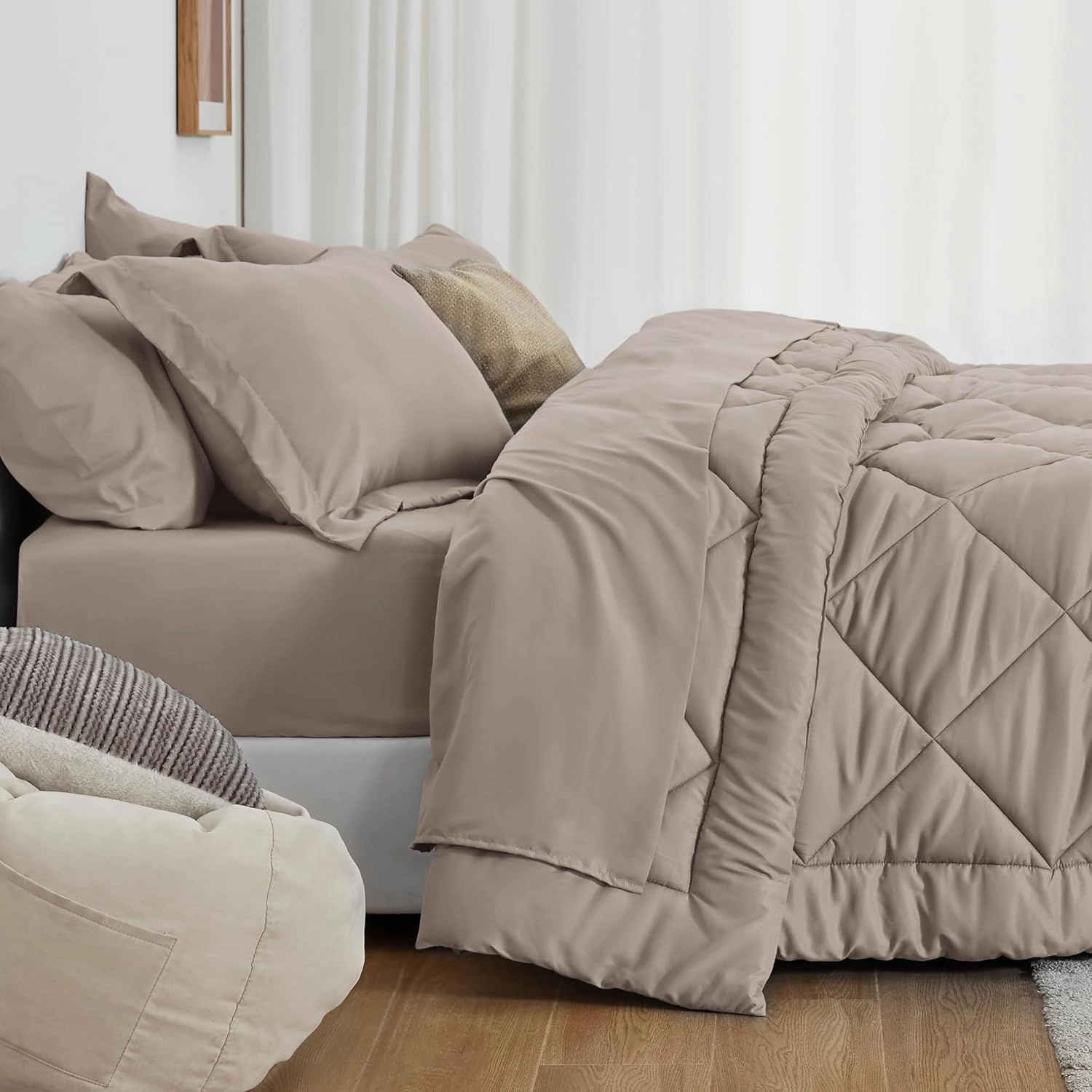 Love's cabin Twin Comforter Set Burlwood, 5 Pieces Twin Bed in a Bag, All Season Bedding Sets with 1 Comforter, 1 Flat Sheet, 1 Fitted Sheet, 1 Pillowcase and 1 Pillow Sham